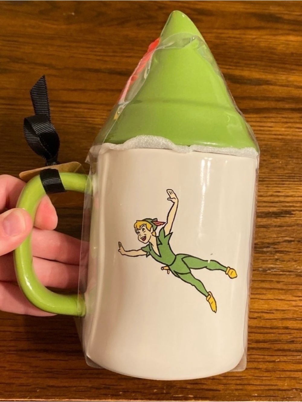 Rae Dunn Disney Peter Pan Mug with Hat Topper NWT Green Ceramic Mug